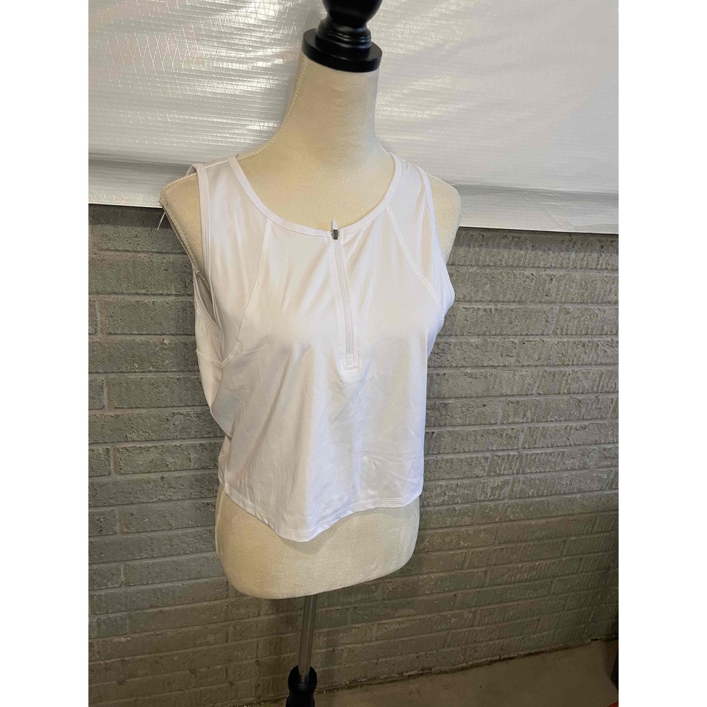 Hind White Sleeveless Quarter Zip Crop Workout Tank Top Size Large‎
